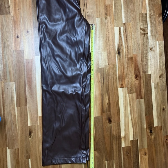 Commense Chocolate Brown Wide Leg Elastic Waist Drawstring Faux Leather Pants Sm - Picture 6 of 10